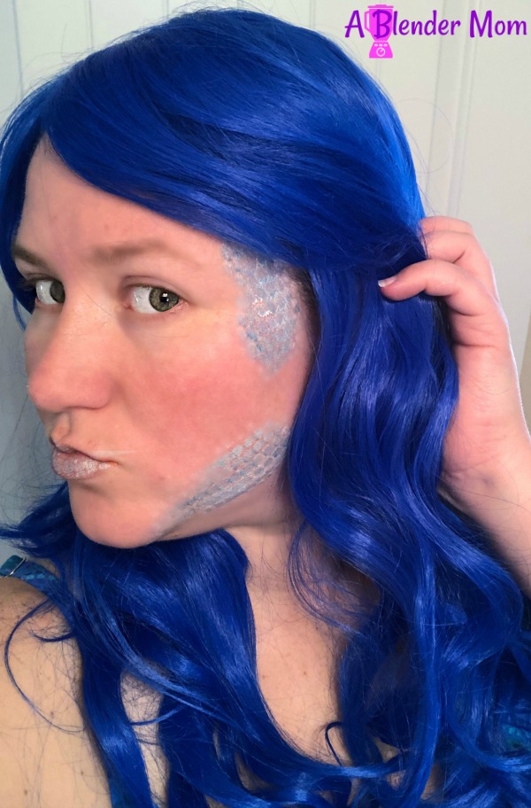 mermaid costume long blue hair wig scale makeup
