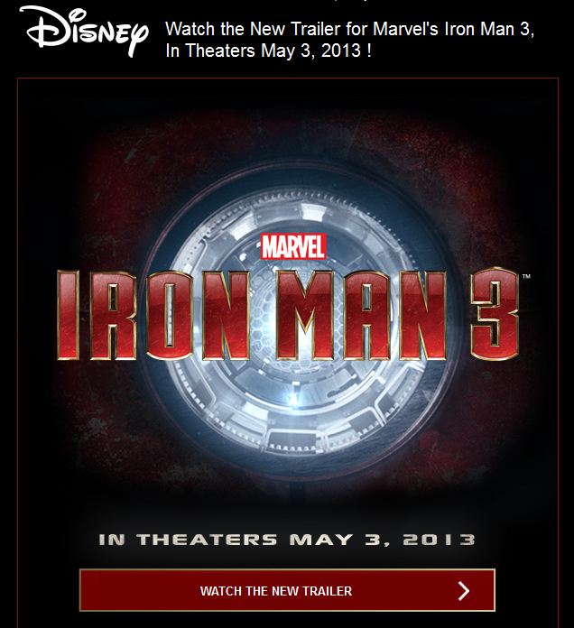 "Iron Man 3 movie trailer in theaters May 2013"