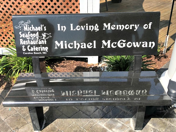 Michael's Seafood restaurant memorial bench