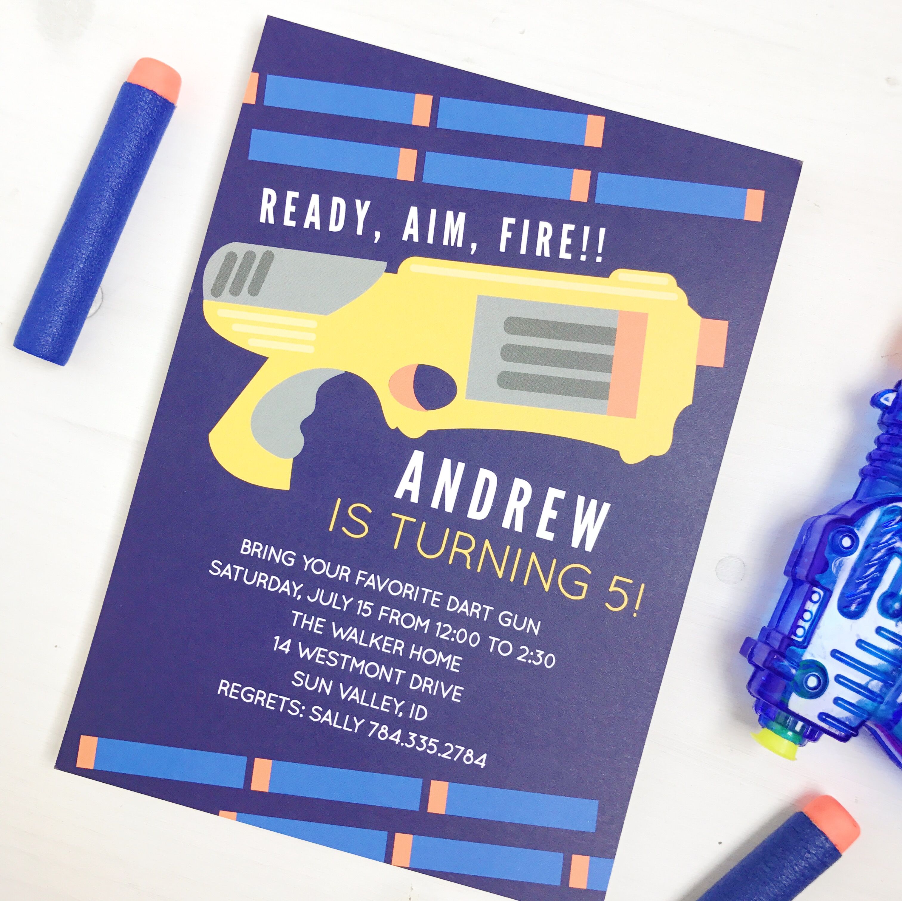 dart gun party invitation